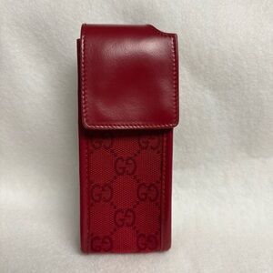 VTG GUCCI Red Belt Pouch Case GG Print Clip Old Cell Phone Pouch